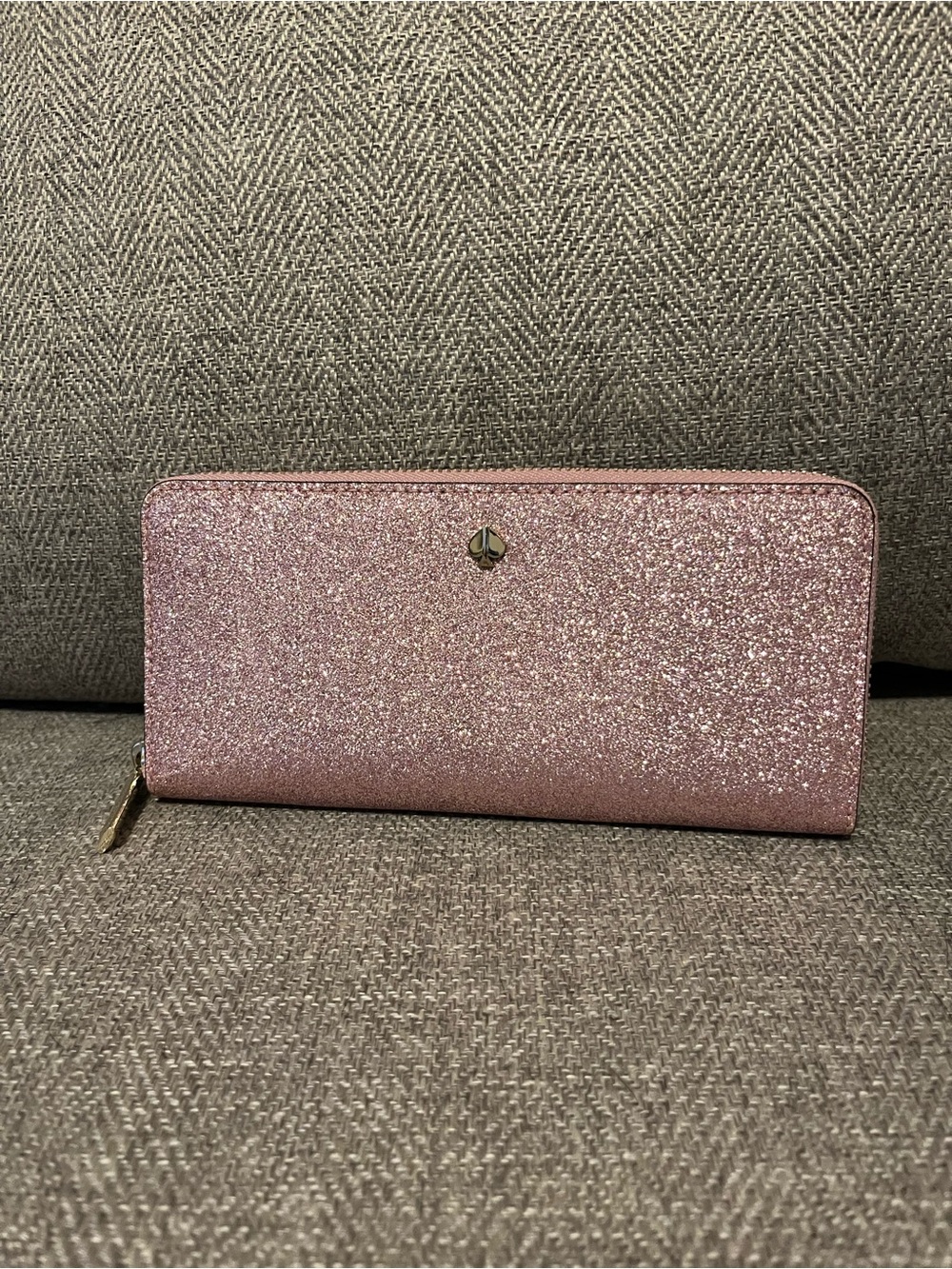 Kate Spade pink glitter zip around wallet